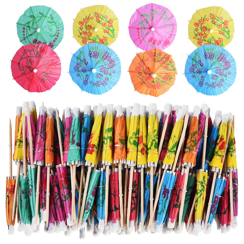 ALINK Cocktail Drink Umbrella Picks 144 pcs Cocktail Umbrellas for Drinks Mini Paper Drink Umbrellas Toothpicks for Luau Parasols Hawaiian Tiki Party Decorations