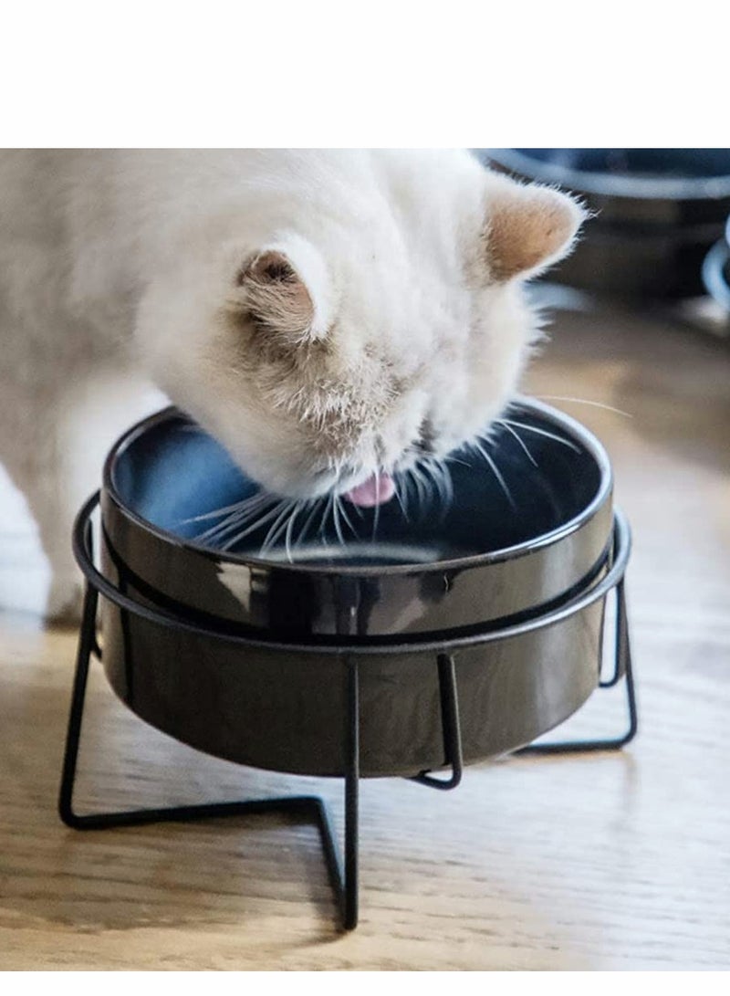 Cat Food Bowl With Iron Stand Ceramic Ceramic Round Pet Food and Water Holder Bowl Feeding Dish for Home Suitable for Cats and Puppy 13 X 13 cm - Image 2