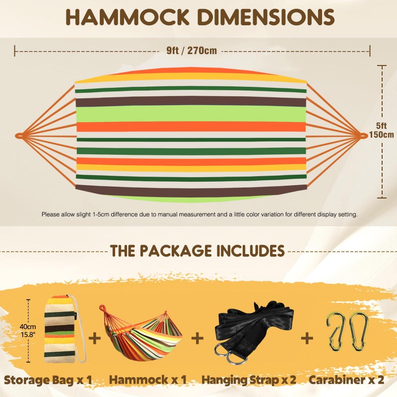 ANYOO Cotton Hammock Portable Camping Hammocks for Hanging Sturdy Garden Comfortable Fabric Hammock with Tree Straps Up to 660lbs with Travel Bag for Camping Outdoor/Indoor Patio Backyard - Image 2