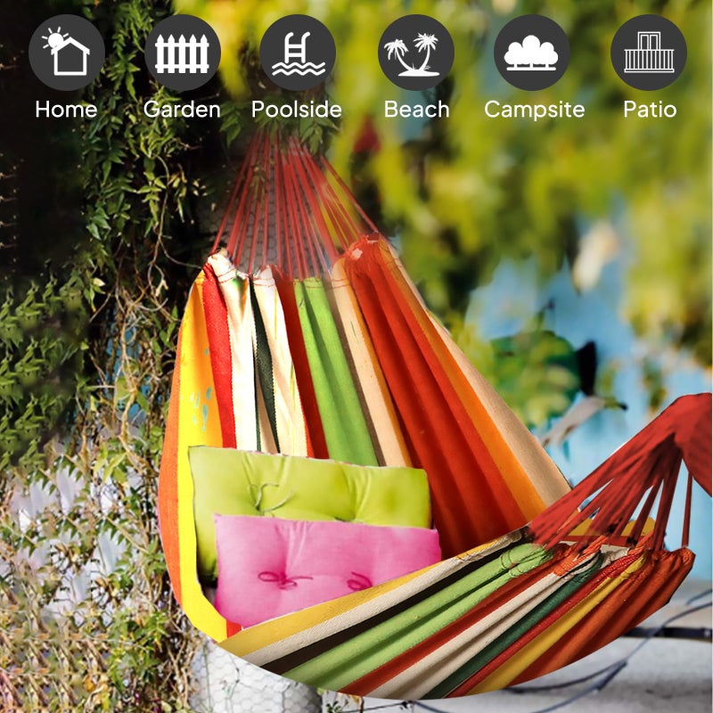 ANYOO Cotton Hammock Portable Camping Hammocks for Hanging Sturdy Garden Comfortable Fabric Hammock with Tree Straps Up to 660lbs with Travel Bag for Camping Outdoor/Indoor Patio Backyard - Image 4