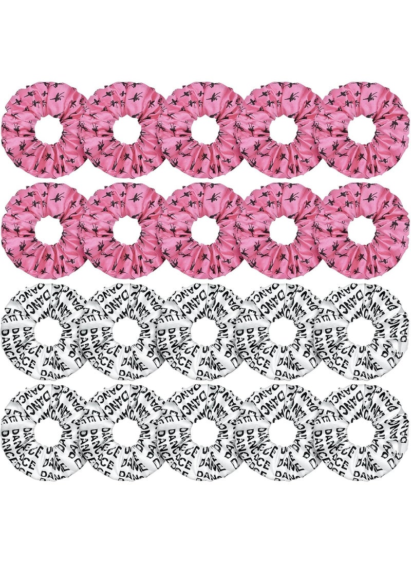 WILLBOND 20 Pieces Girls Gymnastics Hair Scrunchies Sports Elastics Hair Ties and Dance Hair Accessories with Ballet Pattern White Pink 