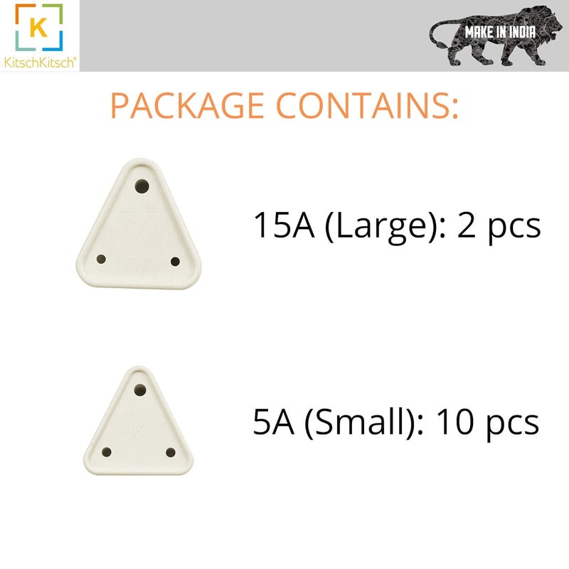 KitschKitsch Baby Infant Child Proofing Safety Plug and Socket Cover Made in India 5A and 15A (White) (Pack of 12) - Image 3
