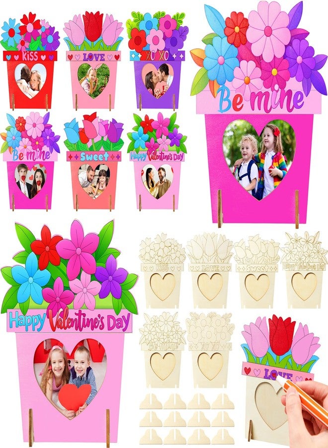 Geelin 12 Sets Valentine's Day Wooden DIY Picture Frames Craft, Unfinished Heart Photo Frames to Paint for Valentine's Day Craft Art, Home Decor, Classroom Activities, Party Games(Classic) - Image 1