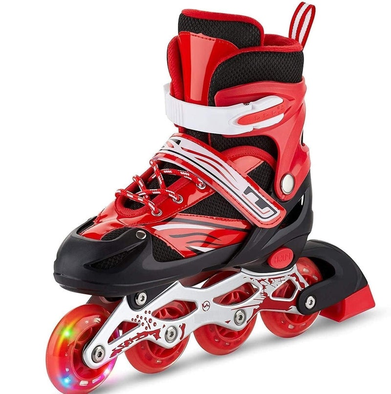 TEKCOOL 4 Wheels Adjustable Inline Skates Skating Shoes for Boys Kids Girls Skating Shoe Adjustable Roller Blades PU Strong Wheels Aluminium with LED Flash Light on Wheels - Image 1