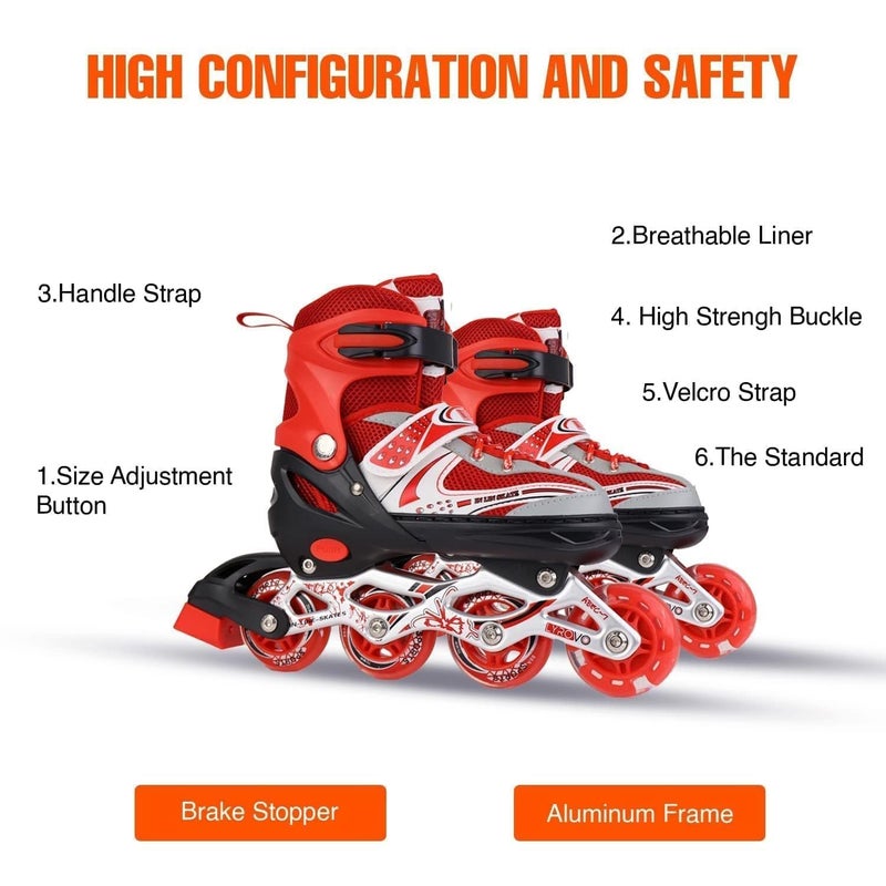TEKCOOL 4 Wheels Adjustable Inline Skates Skating Shoes for Boys Kids Girls Skating Shoe Adjustable Roller Blades PU Strong Wheels Aluminium with LED Flash Light on Wheels - Image 4
