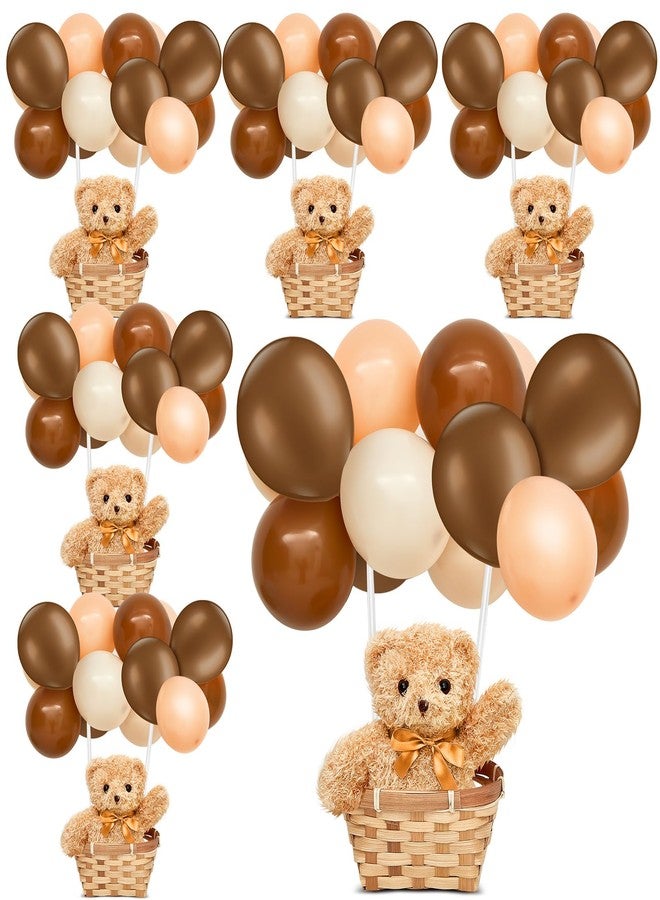 Hollowfly 6 Sets Bear Baby Shower Party Decoration Table Decor Centerpieces Include 6 Stuffed Plush Bears 6 Bamboo Baskets 60 Colorful Balloons 12 Balloon Stands for Birthday Party Supplies(Brown) - Image 1