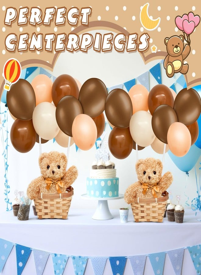 Hollowfly 6 Sets Bear Baby Shower Party Decoration Table Decor Centerpieces Include 6 Stuffed Plush Bears 6 Bamboo Baskets 60 Colorful Balloons 12 Balloon Stands for Birthday Party Supplies(Brown) - Image 5