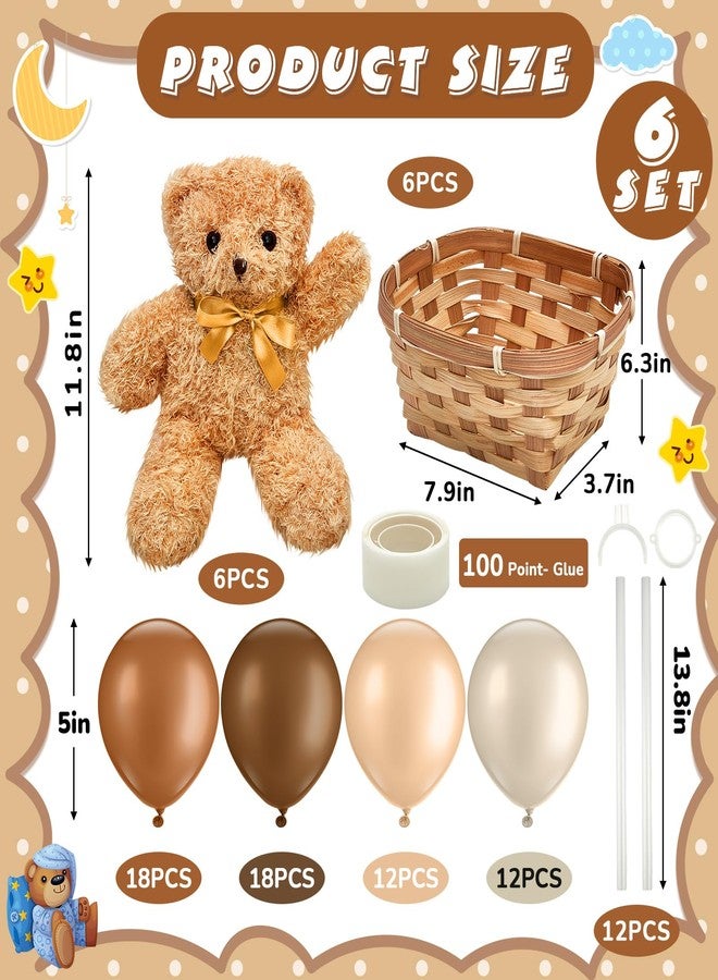 Hollowfly 6 Sets Bear Baby Shower Party Decoration Table Decor Centerpieces Include 6 Stuffed Plush Bears 6 Bamboo Baskets 60 Colorful Balloons 12 Balloon Stands for Birthday Party Supplies(Brown) - Image 2