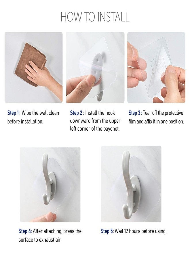 FLORISCA® Heavy Duty Self Adhesive Wall Hook Sticker Waterproof Holder Without Drill Hanger Sticker Accessories for Home Kitchen and Bathroom Pack of 6 - Image 2