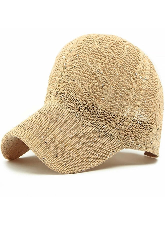 FASHIXD Women's Glitter Mesh Baseball Cap - Breathable Adjustable Sun Hat for Beach & Sports (US, Alpha, One Size, Dark Khaki) - Image 1
