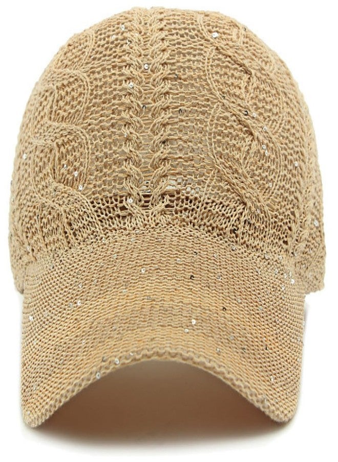 FASHIXD Women's Glitter Mesh Baseball Cap - Breathable Adjustable Sun Hat for Beach & Sports (US, Alpha, One Size, Dark Khaki) - Image 2