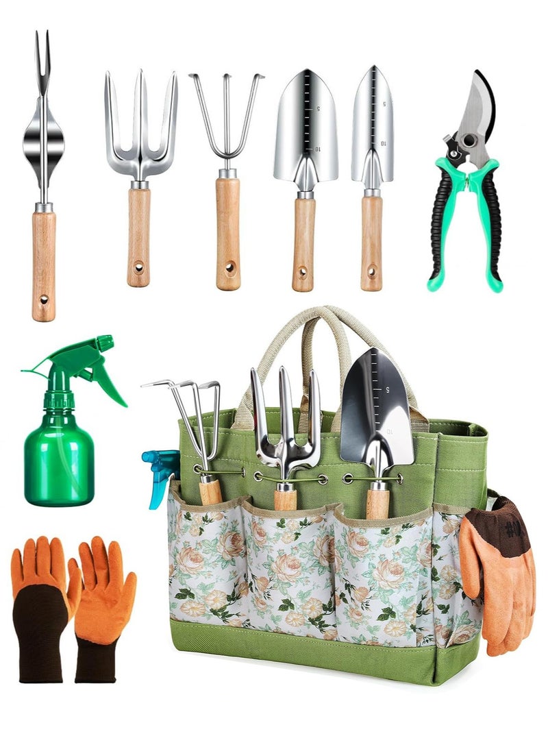 Bukela 9-Piece Premium Gardening Tool Set for Women - Heavy Duty Stainless Steel Rust-Proof Tools with Fashion Storage Tote | Perfect Gardening Gifts for Mom, Mother's Day, Birthday & Outdoor Pitchforks - Image 1