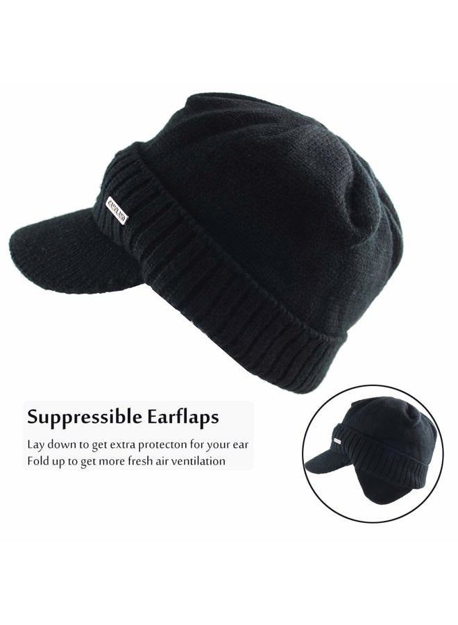 CAMOLAND 30% Wool Winter Beanie w/Visor & Earflaps for Men Outdoor Fleece Hat Scarf Set - Image 4