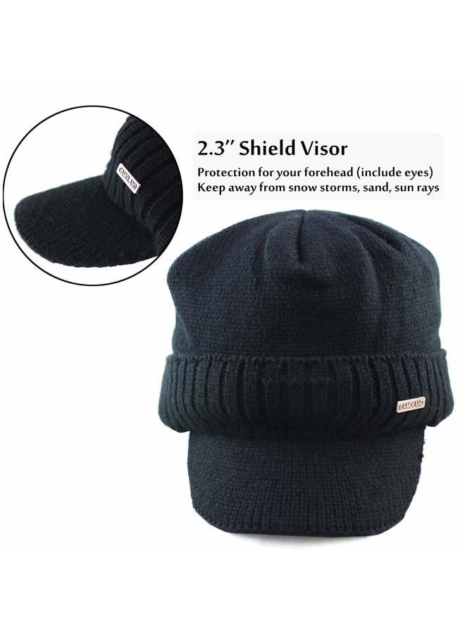 CAMOLAND 30% Wool Winter Beanie w/Visor & Earflaps for Men Outdoor Fleece Hat Scarf Set - Image 5