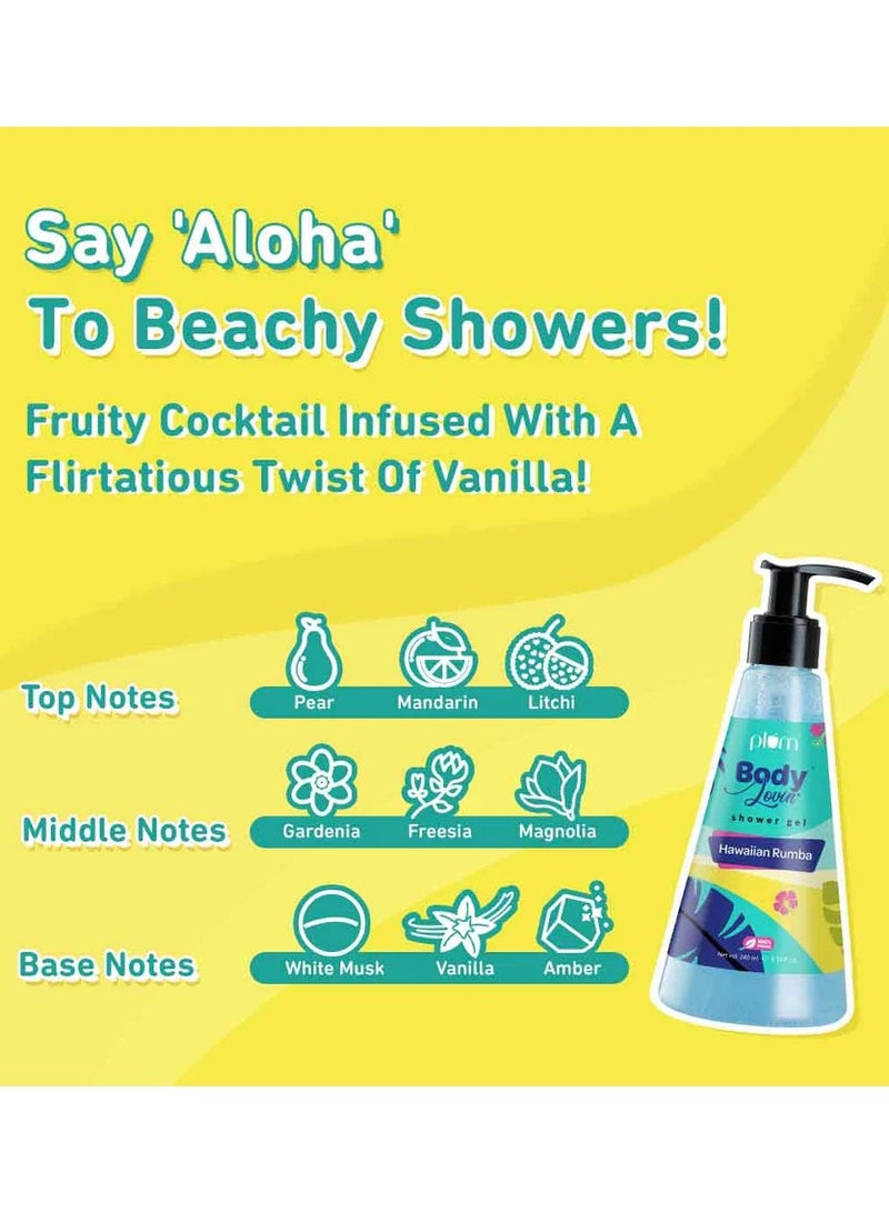 Plum BodyLovin Shower Gel Hawaiian Rumba Shower Gel Body Wash for All Skin Types Hydrating Fresh Beachy Fragrance 100% Vegan 240ml