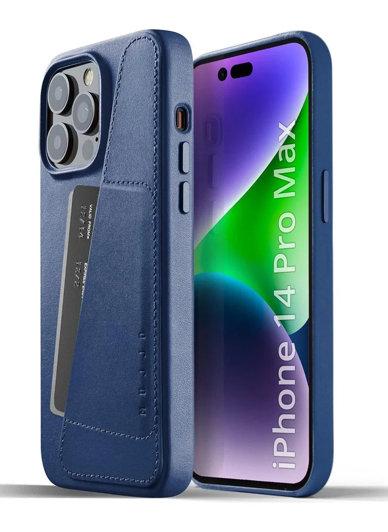 موجو حافظة محفظة جلدية من Mujjo مع حامل بطاقة لهاتف iPhone 14 Pro Max MagSafe متوافق مع Ecco جلد داخلي من الألياف الدقيقة اليابانية حماية متقدمة باللون الأزرق