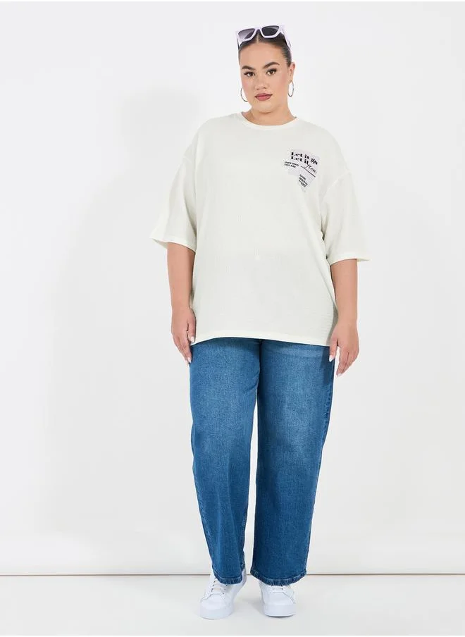 Styli Plus Size Textured Oversized T-Shirtâ€‹ with Patch Detail