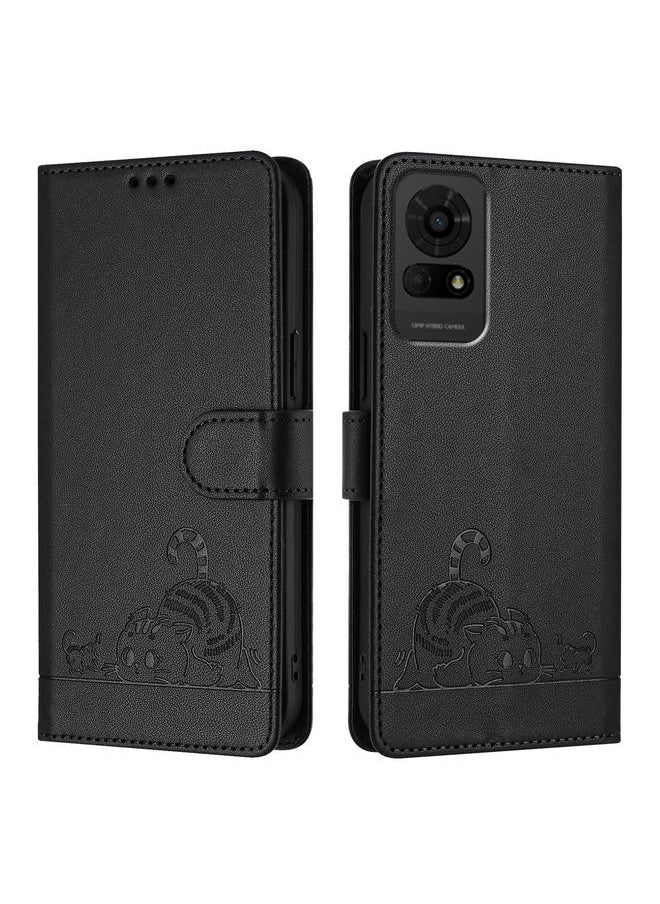 erorex - Case For TCL 50 LE 5G Cat Rat Embossed Pattern RFID Leather Phone Case with Lanyard - Image 1