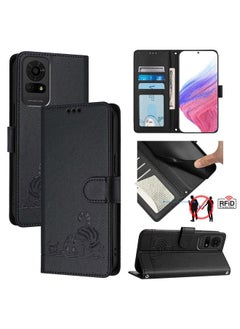 Case For TCL 50 LE 5G Cat Rat Embossed Pattern RFID Leather Phone Case with Lanyard