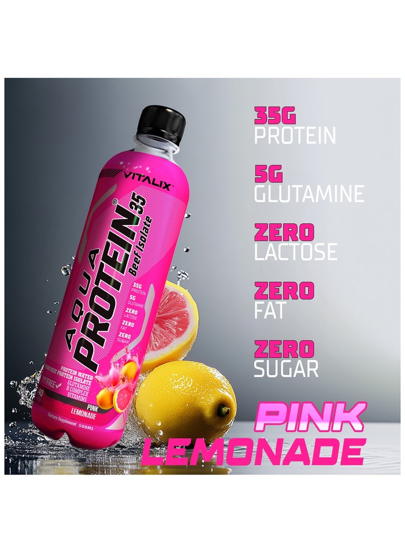 Vitalix Aqua Protein 35 Beef Isolate Pink Lemonade - 35g Protein Water, 5g Glutamine, Vitamins B,Lactose Free, Sugar Free, Zero Fat - Protein Drink 500ml Pack of 12 - Image 4