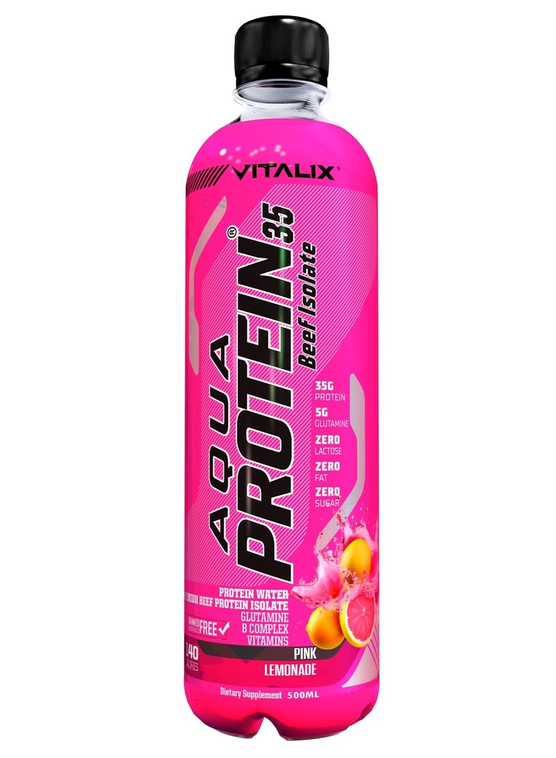 Vitalix Aqua Protein 35 Beef Isolate Pink Lemonade - 35g Protein Water, 5g Glutamine, Vitamins B,Lactose Free, Sugar Free, Zero Fat - Protein Drink 500ml Pack of 12 - Image 2