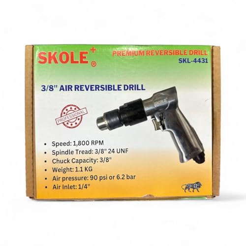 SKOLE 3/8" Pneumatic Air Drill, 1700 RPM 10mm High-Speed Reversible CW/CCW Air-Powered Drilling Tool for Furniture, Hardware & Machinery Production - Image 3