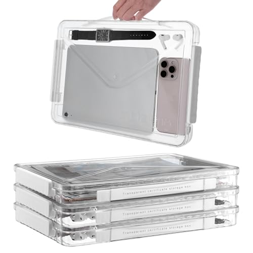 Mekueeex 4 Pack Clear Plastic File Boxes with Handle, Modern Style, Stackable, Water Resistant, A4 Letter File, Document, Photo, Scrapbook Storage - Image 1