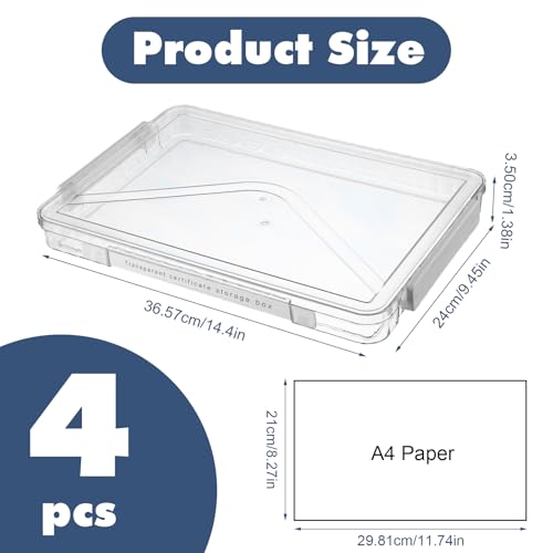 Mekueeex 4 Pack Clear Plastic File Boxes with Handle, Modern Style, Stackable, Water Resistant, A4 Letter File, Document, Photo, Scrapbook Storage - Image 2