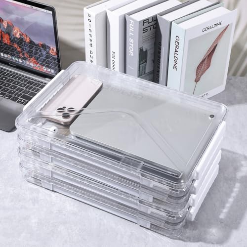 Mekueeex 4 Pack Clear Plastic File Boxes with Handle, Modern Style, Stackable, Water Resistant, A4 Letter File, Document, Photo, Scrapbook Storage - Image 3