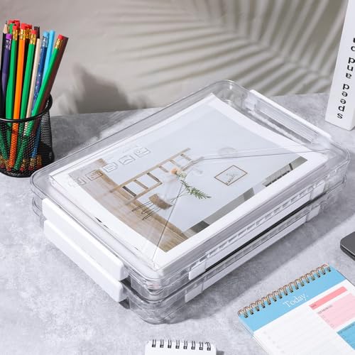 Mekueeex 4 Pack Clear Plastic File Boxes with Handle, Modern Style, Stackable, Water Resistant, A4 Letter File, Document, Photo, Scrapbook Storage - Image 5