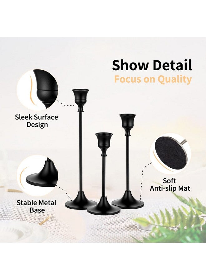 Nuptio Black Candle Holder Candlestick Holders Candle Sticks Holder Tapered Candle Holder, Taper Candle Holders for Wedding Christmas Party Mantel Dinner Home Decoration 2 Sets(6 Pcs) - Image 5