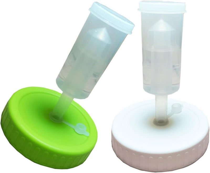 2pcs Wide Mouth Fermenting Jar Lids 86mm Sealed Plastic Airlock Caps for Mason Jars Pickling and Canning with One-way Valve, Green and White - Image 1