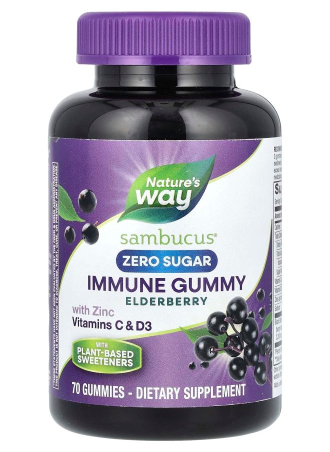Nature's Sambucus Immune Gummy with Zinc Vitamins C & D3 Zero Sugar Elderberry 70 Gummies 