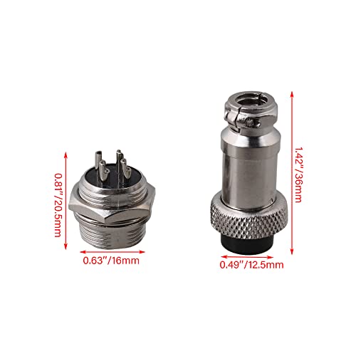 BQLZR Silver Aviation Plug 4-Pin 16mm GX16-4 Metal Male Female Panel Connector Pack of 5 - Image 5