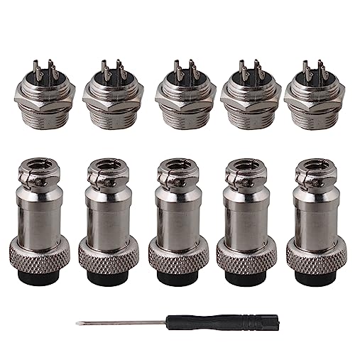 BQLZR Silver Aviation Plug 4-Pin 16mm GX16-4 Metal Male Female Panel Connector Pack of 5 - Image 1