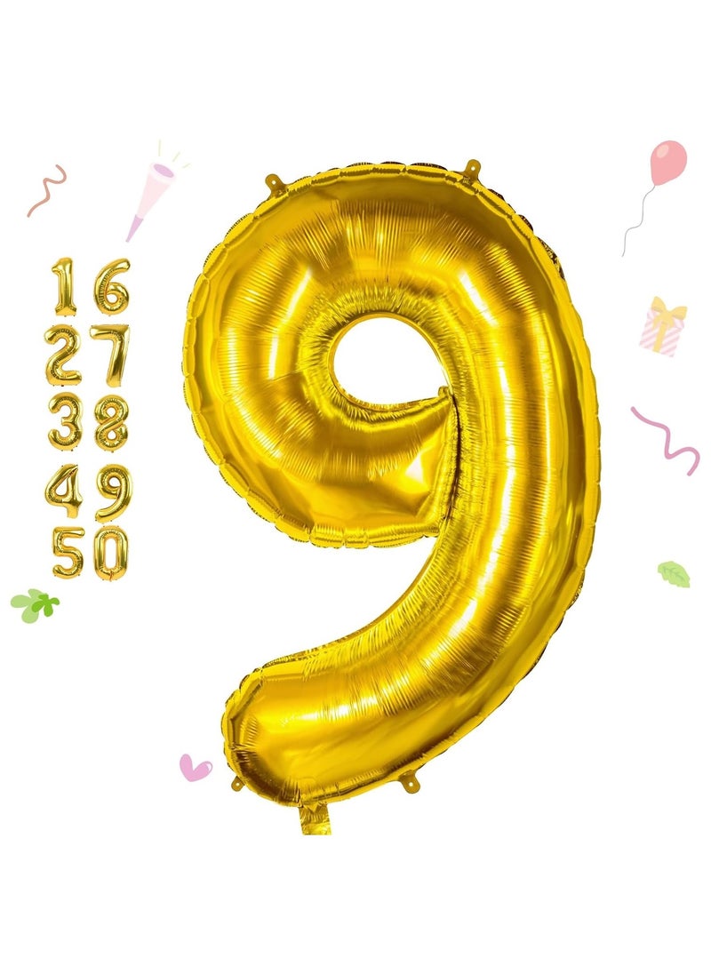 40 Inch Gold Digit Helium Foil Birthday Party Balloons Number 9  - Image 1