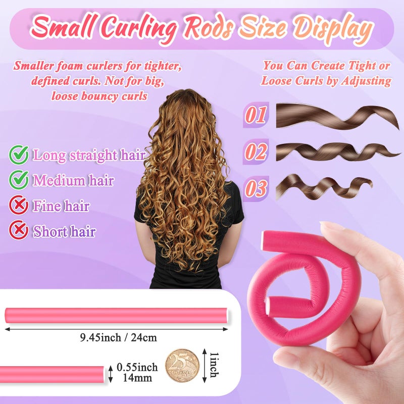 Selizo 30Pcs 9.45"x0.55" Flexible Hair Rollers, Foam Curlers for Short, Medium and Long Hair, No Heat Curlers, Hair Rods - Pink(Diameter 0.55') - Image 3