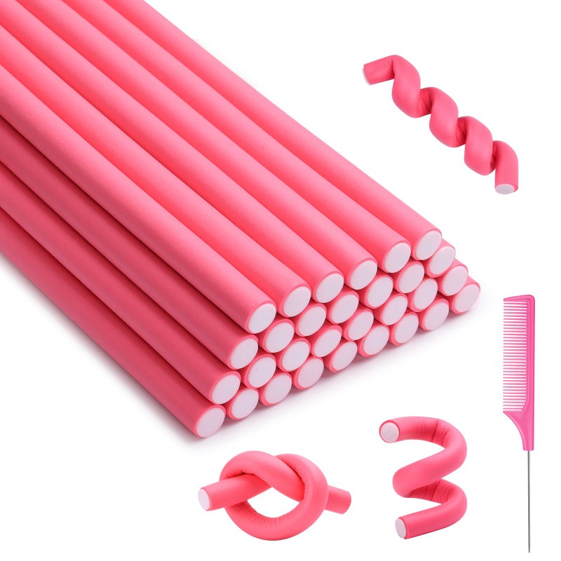 Selizo 30Pcs 9.45"x0.55" Flexible Hair Rollers, Foam Curlers for Short, Medium and Long Hair, No Heat Curlers, Hair Rods - Pink(Diameter 0.55') - Image 1