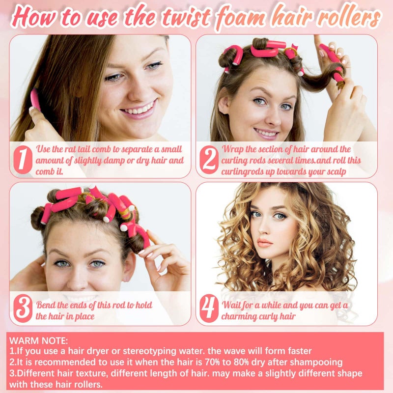 Selizo 30Pcs 9.45"x0.55" Flexible Hair Rollers, Foam Curlers for Short, Medium and Long Hair, No Heat Curlers, Hair Rods - Pink(Diameter 0.55') - Image 5