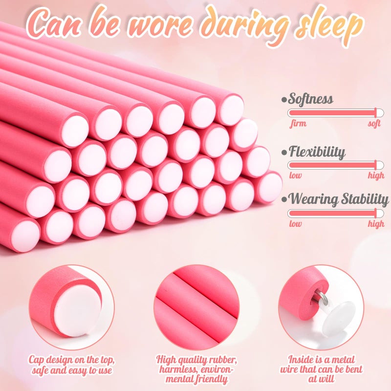 Selizo 30Pcs 9.45"x0.55" Flexible Hair Rollers, Foam Curlers for Short, Medium and Long Hair, No Heat Curlers, Hair Rods - Pink(Diameter 0.55') - Image 4