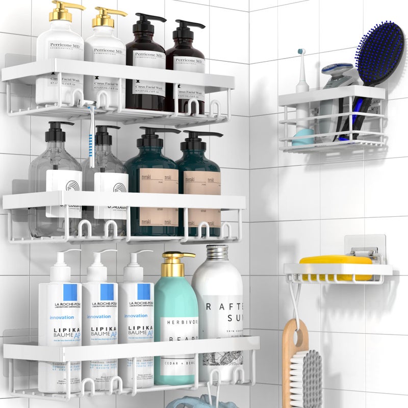 Moforoco White 5 حزمة دش Caddy Shelf منظمي الرف الرف الذاتي اللصق الأسود لتخزين الحمام منظمة المنزل المطبخ لا حفر داخل ديكور RV ملحقات الشقة الأولى الأساسية - Image 1