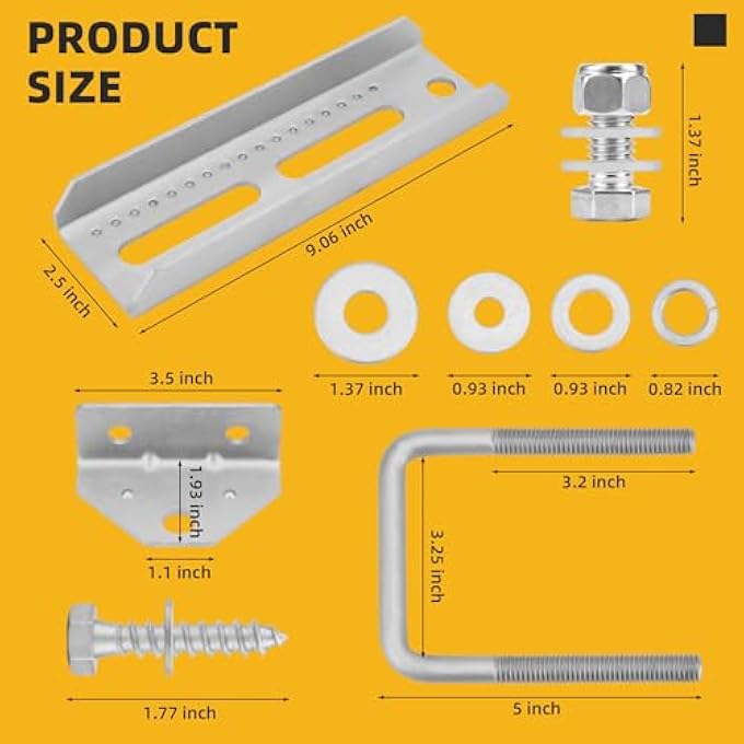 rayihni (4) 8" Electrocarbon Steel Swivel Bunk Bracket Kit with Hardware, for Trailer Hardware, Suitable for 2x3 Cross Components - Image 3