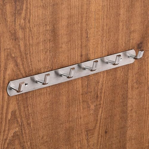 FORTUNE Stainless Steel Wall Hooks for Hanging Cloth and Towel Bathroom Cloth Hooks Hanger, Robe Hooks Rail, Door Hanger for Clothes Hanging Keys (6 Hooks) (Pack of 2) - Image 1