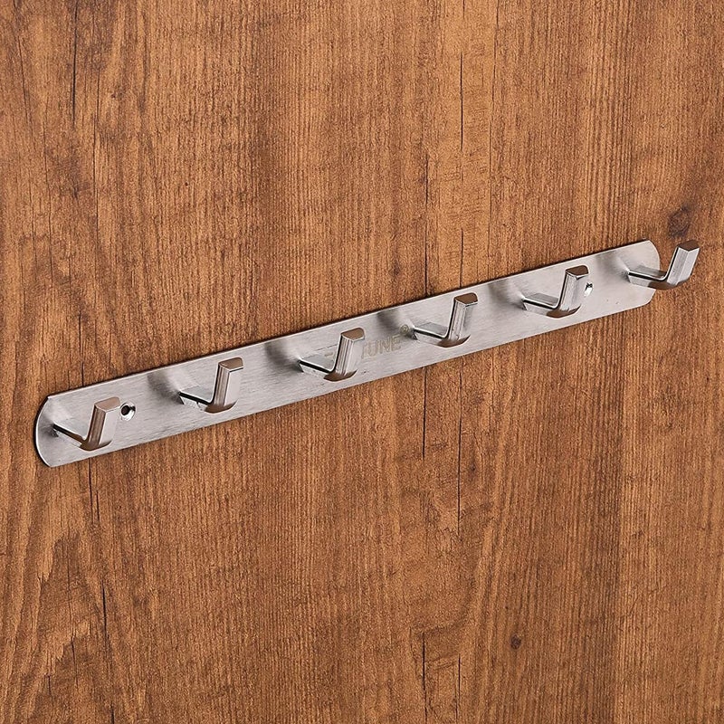 FORTUNE Stainless Steel Wall Hooks for Hanging Cloth and Towel Bathroom Cloth Hooks Hanger, Robe Hooks Rail, Door Hanger for Clothes Hanging Keys (6 Hooks) (Pack of 2) - Image 5