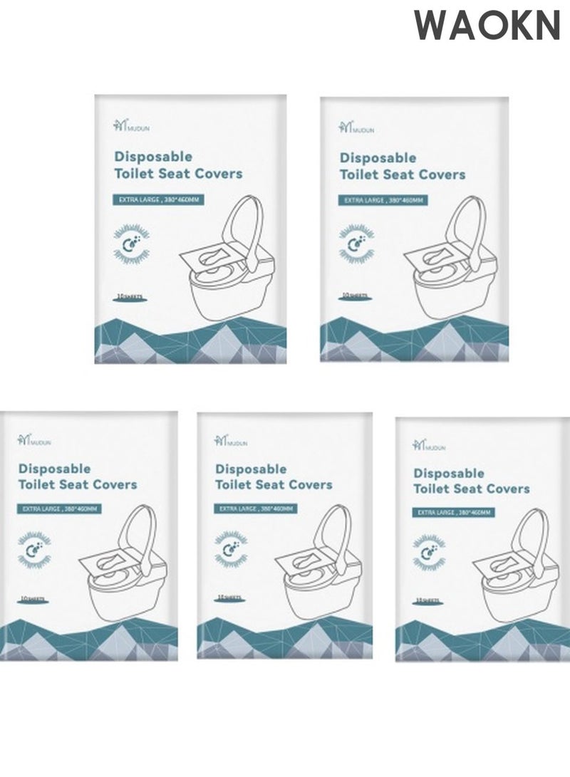 دبليو أيه أو كي أن أغطية مقاعد المرحاض (٥٠ قطعة، ٥ عبوات) | غطاء مقعد مرحاض محمول مقاوم للماء، قابل للرمي في المرحاض | بطانات ورقية للحمام، والسفر، والتخييم، وتدريب الأطفال على استخدام المرحاض للأمهات الحوامل - Image 1