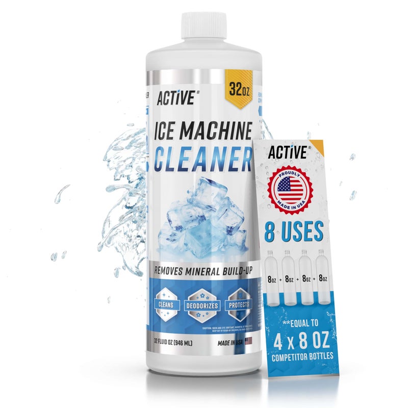 ACTIVE Ice Machine Cleaner Maker Descaler - 32 fl oz (8 Uses) Nickel Safe Ice Maker Cleaner Solution - Compatible with Whirlpool 4396808, Scotsman,Manitowoc,Hoshizaki, GE Opal Cleaning Kit - USA Made - Image 1