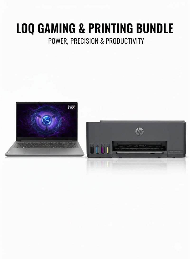 Lenovo LOQ Gaming Laptop With 15.6 Inch Full HD (1920x1080) IPS  Display, Core i5-12450HX Processor/16GB DDR5 RAM/512GB SSD/4GB Nvidia GeForce RTX 2050 Graphics/DOS(Without Windows)/ English/Arabic Grey & Smart Tank 581 Wireless All In One Printer, Print, Scan, Copy, Print up to 6000 black or 6000 color pages - [4A8D4A] Grey/BlackBundle - Image 1