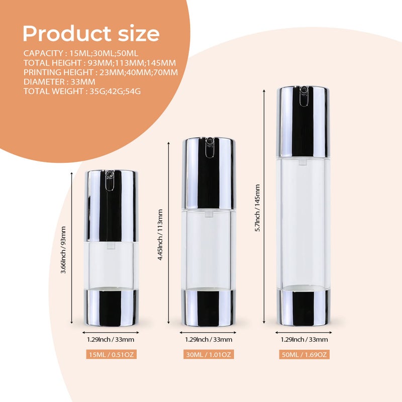 longway 15ml Airless Pump Bottle Silver Airless Cosmetic Cream Pump Bottle Travel Size Dispenser Refillable Containersï¼ˆ0.5oz,Pack of 6 ï¼‰ - Image 3