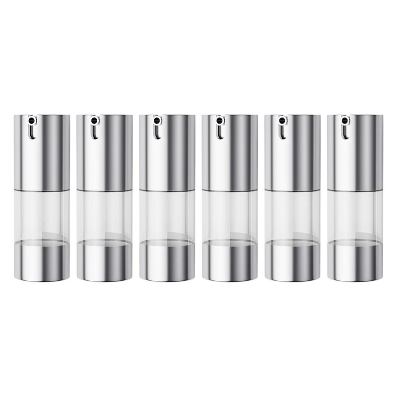 longway 15ml Airless Pump Bottle Silver Airless Cosmetic Cream Pump Bottle Travel Size Dispenser Refillable Containersï¼ˆ0.5oz,Pack of 6 ï¼‰ - Image 1