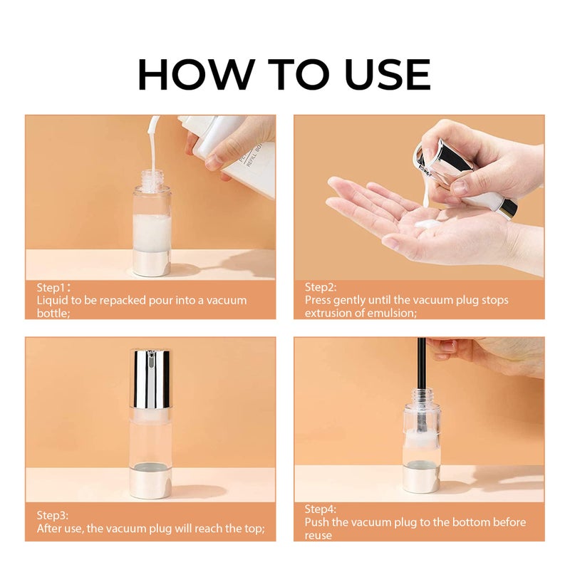 longway 15ml Airless Pump Bottle Silver Airless Cosmetic Cream Pump Bottle Travel Size Dispenser Refillable Containersï¼ˆ0.5oz,Pack of 6 ï¼‰ - Image 5